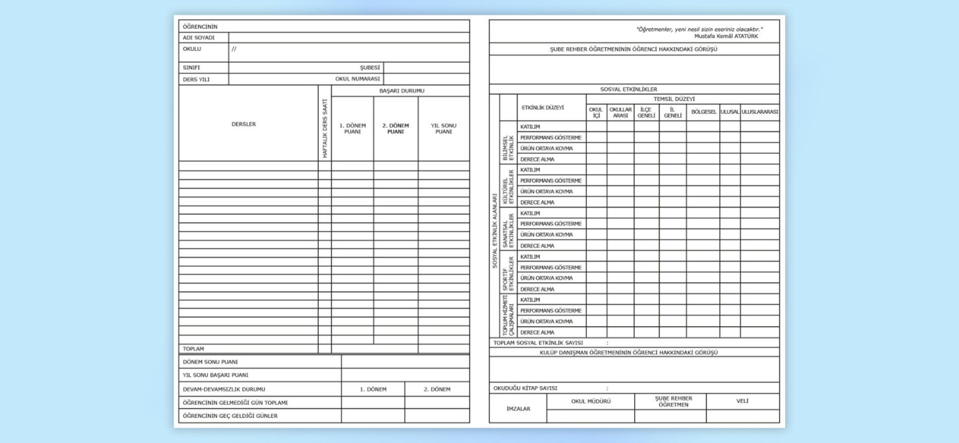 ÖĞRENCİLERE SOSYAL ETKİNLİK İÇERİKLİ YENİ KARNELER DAĞITILACAK